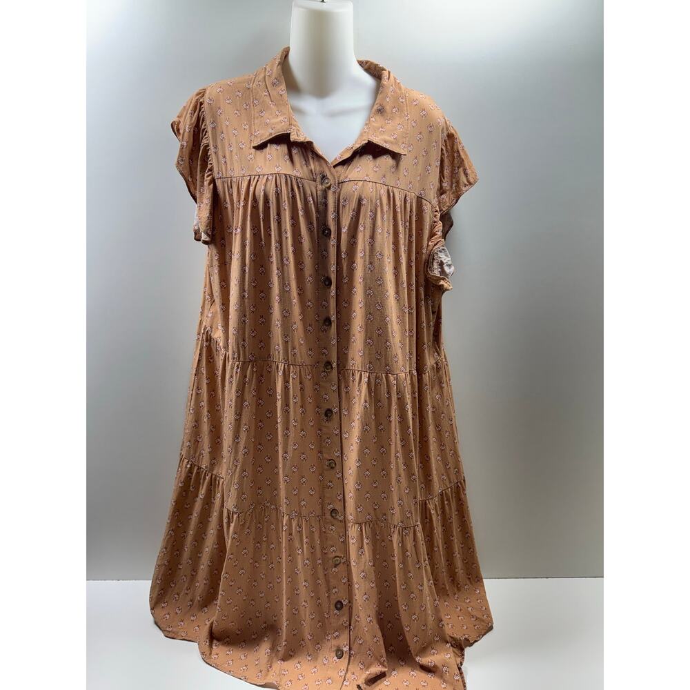 Lucky Brand Women’s Plus Sz 3X Dress Tiered Prairie Cottage Core Brown Floral